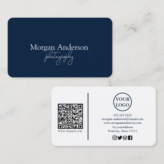 Moderne Unterschrift Script QR-Code Social Visitenkarte (Vorne/Hinten)