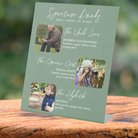 Moderne Unterschriften für Getränke und Fotos Sockelschild