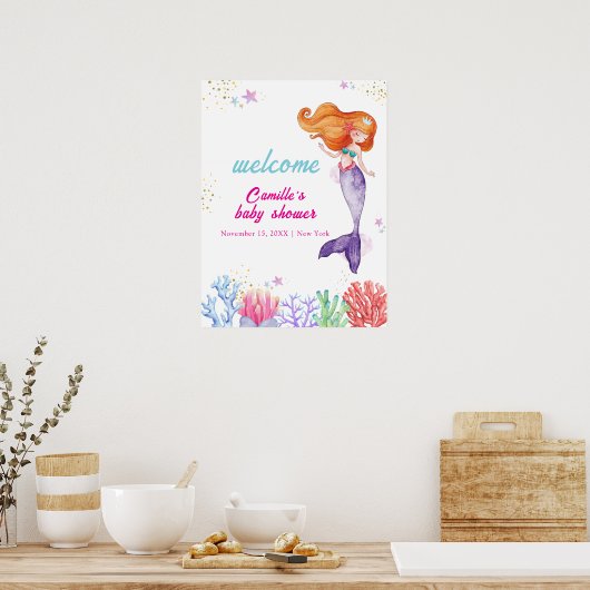 Moderne Untersee Meerjungfrau Korallendusche Empfa Poster (Küche)