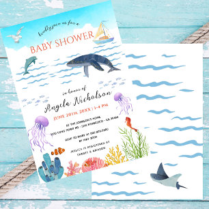 Moderne Unterwasser-Aquarell-Baby-Party Einladung