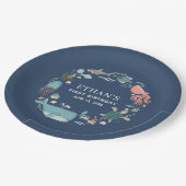 Moderne Unterwasserwelt 1. Geburtstag Blaue Wasser Pappteller (Schrägansicht)