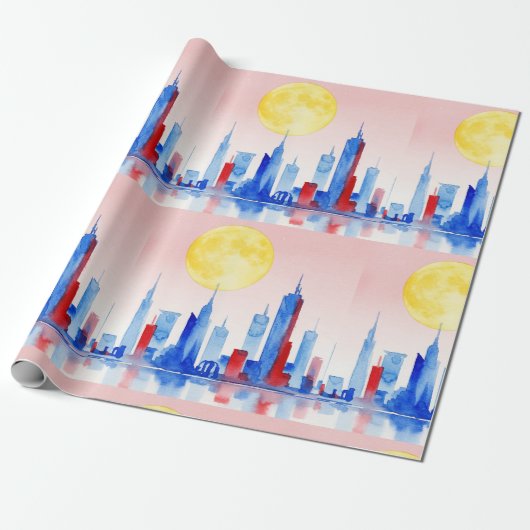 Moderne urbane Landschaft Geschenkpapier (Ungerollt)