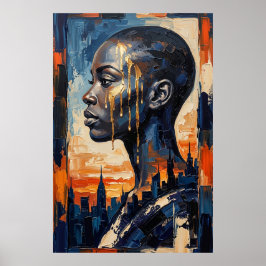 Moderne urbane Seele Schwarze Frau Stadt-Silhouett Poster
