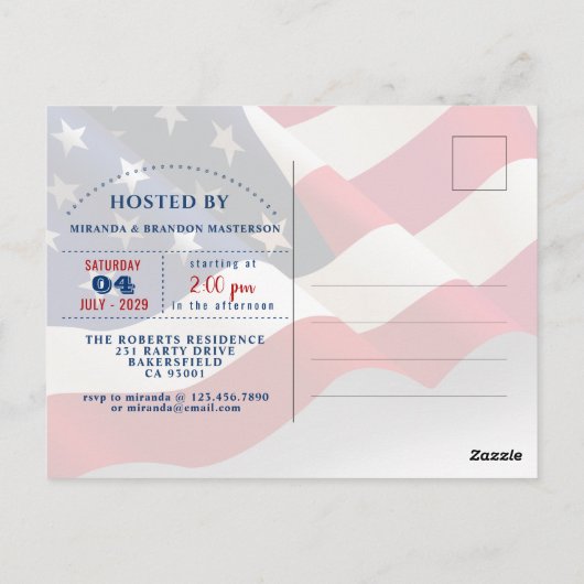 Moderne US-Flagge 4. Juli Party Ermordung Postkarte (Rückseite)