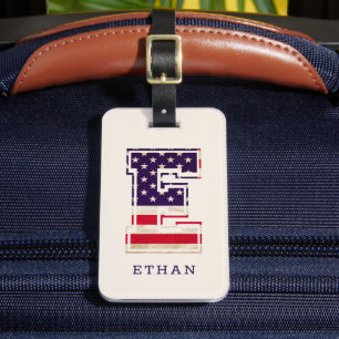 Moderne USA-Flagge Monogramm E Gepäckanhänger