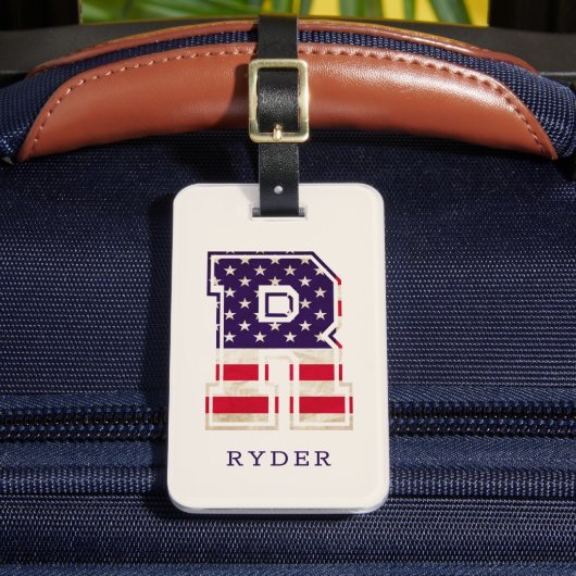Moderne USA-Flagge Monogramm R Gepäckanhänger (Vorderseite Insitu 2)