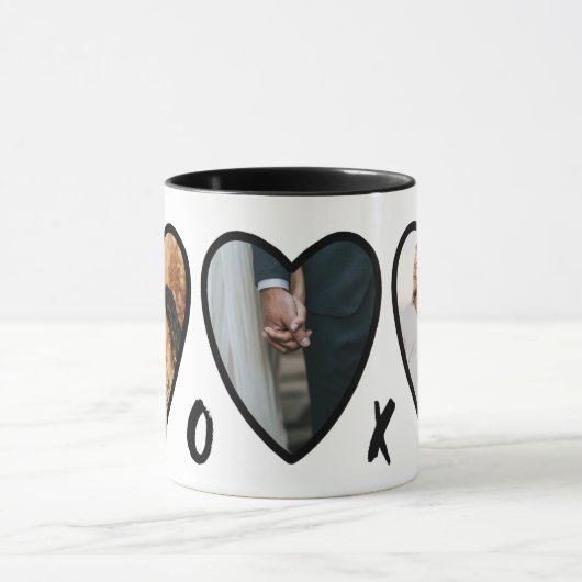 Moderne Valentines Black Hearts Foto Collage Tasse (Zentrum)