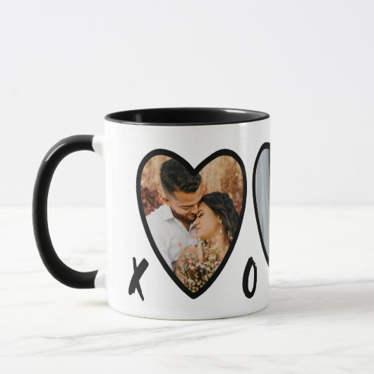 Moderne Valentines Black Hearts Foto Collage Tasse (Links)