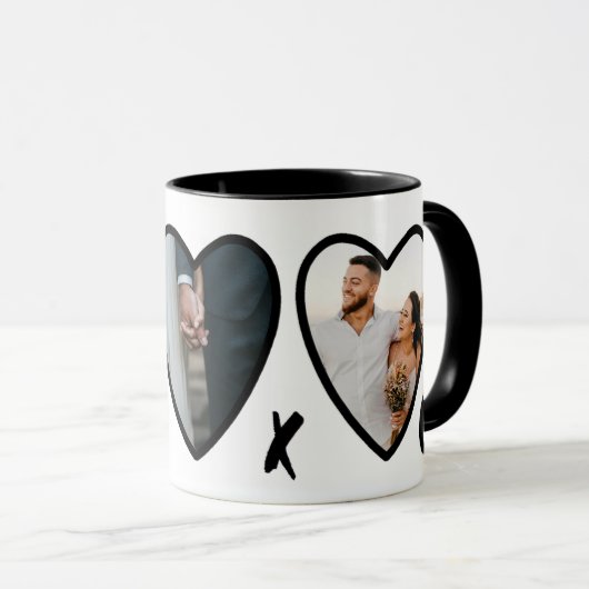 Moderne Valentines Black Hearts Foto Collage Tasse (VorderseiteRechts)