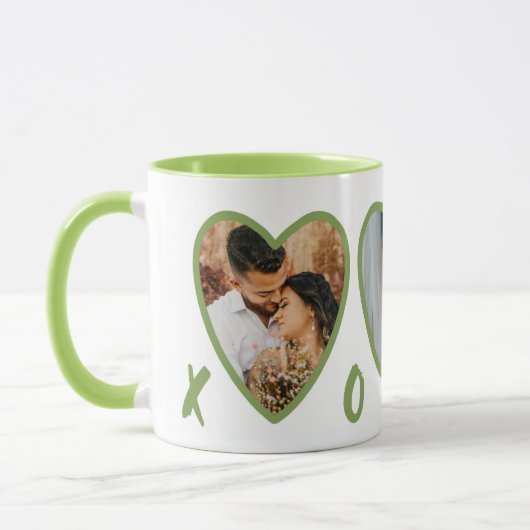 Moderne Valentines Grüne Herzen FotoCollage Tasse (Links)