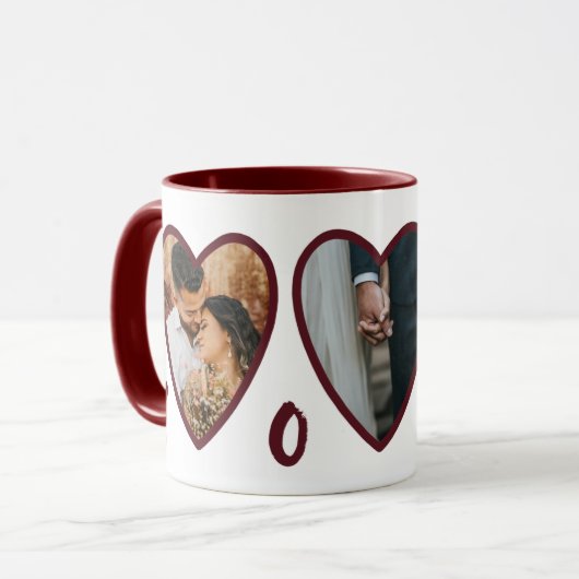 Moderne Valentines Red Hearts Foto Collage Tasse (Vorderseite Links)