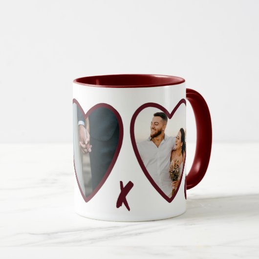 Moderne Valentines Red Hearts Foto Collage Tasse (VorderseiteRechts)