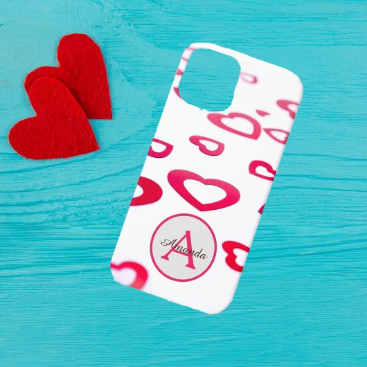Moderne Valentinherzen mit Monogramm und Namen Case-Mate iPhone Hülle