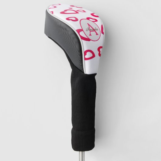 Moderne Valentinherzen mit Monogramm und Namen Golf Headcover (angewinkelt)