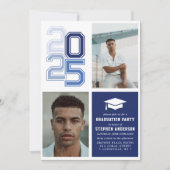 Moderne Varsity Navy Blue Foto Graduation Party Einladung (Vorderseite)