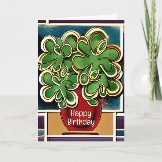 Moderne Vase der Kleeblätter|Clovers Happy Birthda Karte (Vorderseite)
