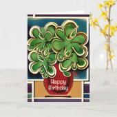 Moderne Vase der Kleeblätter|Clovers Happy Birthda Karte (Gelbe Blume)