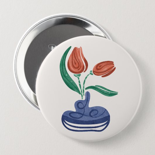 Moderne Vase mit Tulips | Floral Still Life Art Button (Vorne & Hinten)