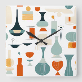 Moderne Vase Mitte des Jahrhunderts Form auf Weiß Quadratische Wanduhr
