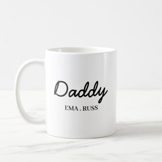 Moderne Vater-Kinder-Namen Vatertag-Script-Design Kaffeetasse (Links)