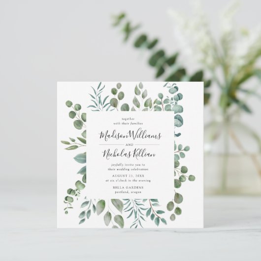 Moderne Vegetation | Square Frame Wedding Einladung (Stehend Vorderseite)