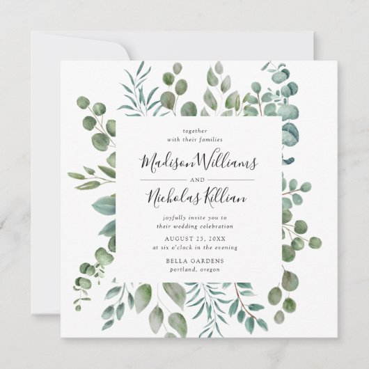 Moderne Vegetation | Square Frame Wedding Einladung (Vorderseite)