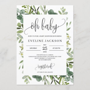 Moderne Vegetation Sukkulente Blumen oh Babydusche Einladung
