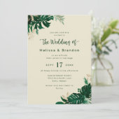 Moderne Vegetation Tropical Foliage Elegante Hochz Einladung (Stehend Vorderseite)