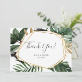 Moderne Vegetation Tropische Hochzeit Dankeskarte (Stehend Vorderseite)