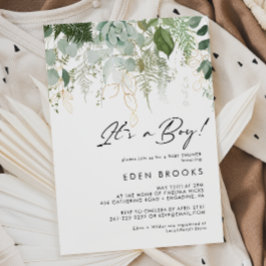 Moderne Vegetation und Gold - eine Baby-Dusche Einladung