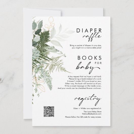 Moderne Vegetation und Gold in einer Babydusche Einladung (Rückseite)