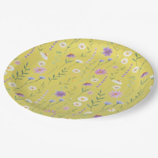 Moderne Vegetation Wasserfarben Rustikale Botanisc Pappteller (Schrägansicht)