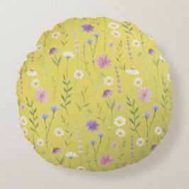 Moderne Vegetation Wasserfarben Rustikale Botanisc Rundes Kissen