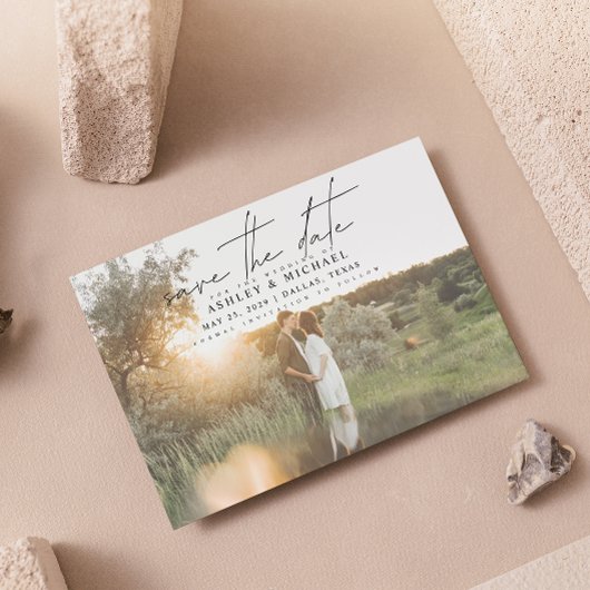 Moderne Vellum Typografie 2 Foto Hochzeit Save The Date