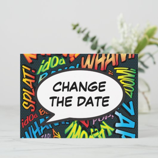 Moderne Veränderung des Datums Spaß-Sprechblase Save The Date (Stehend Vorderseite)