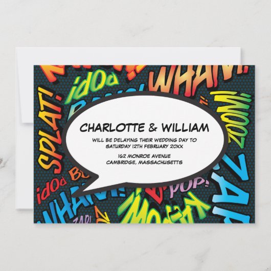 Moderne Veränderung des Datums Spaß-Sprechblase Save The Date (Rückseite)