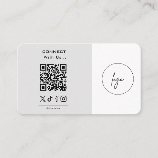 Moderne Verbindung mit uns Logo QR Code grau weiß Visitenkarte (Vorderseite)
