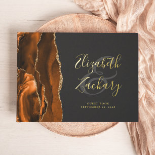Moderne verbrannte Orange Achat Gold Schrift dunke Gästebuch