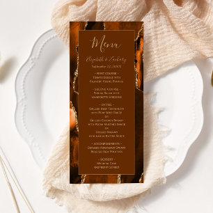 Moderne verbrannte Orange Gold Achat Braune Hochze Menükarte