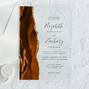 Moderne verbrannte Orange Gold Achat Hochzeit Acryleinladungen
