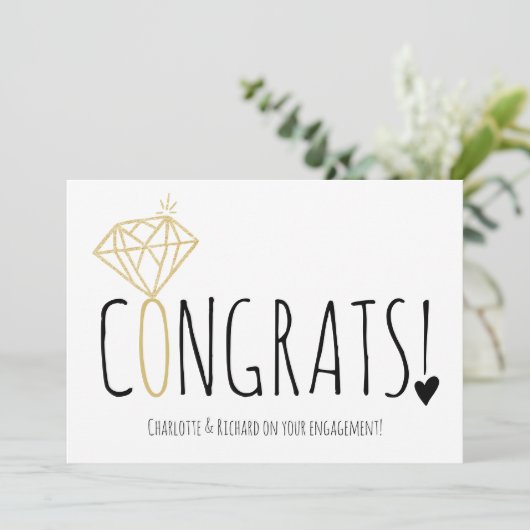 Moderne vergoldete Diamant-Glückwünsche Verlobung Karte (Stehend Vorderseite)