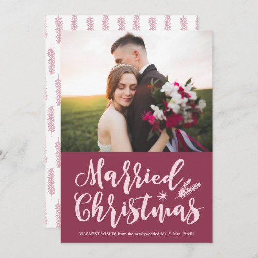 Moderne Verheiratete Weihnachten | Pine Mauve Foto (Vorne/Hinten)