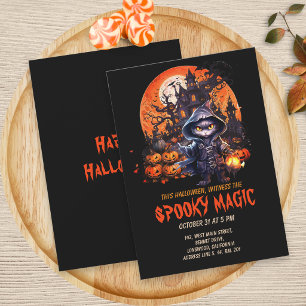 Moderne verhexte schwarze Katze Hexe Halloween Einladung