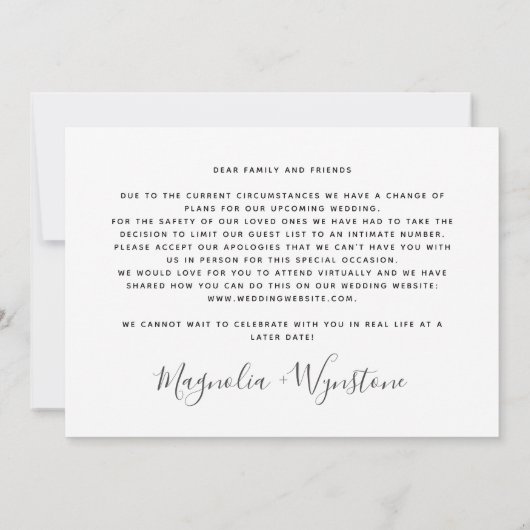 Moderne Verkleinerung virtueller Hochzeiten Ankündigung (Rückseite)