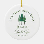 Moderne Verlobung Erster Weihnachtsbaum Keramik Ornament (Hinten)