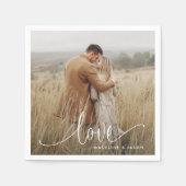 Moderne Verlobung Foto Kalligraphie Liebe Serviette (Vorderseite)