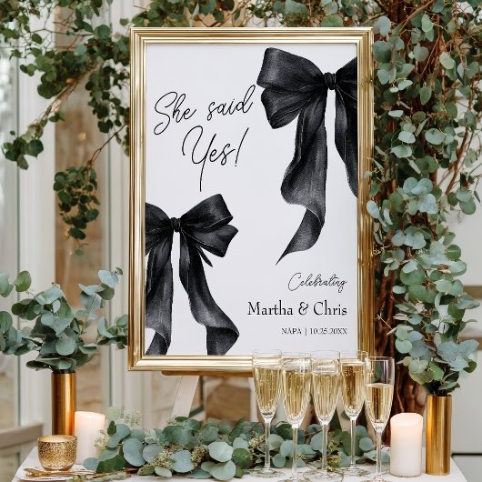 Moderne Verlobung sagte sie Ja Coquette Black Bow Poster