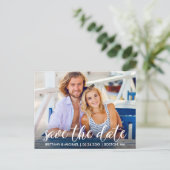 Moderne Verlobung Save the Date Foto Paar Postkarte (Stehend Vorderseite)