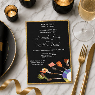 Moderne Verlobungs-Dinnerparty (5x7) Schwarz/Gold Einladung