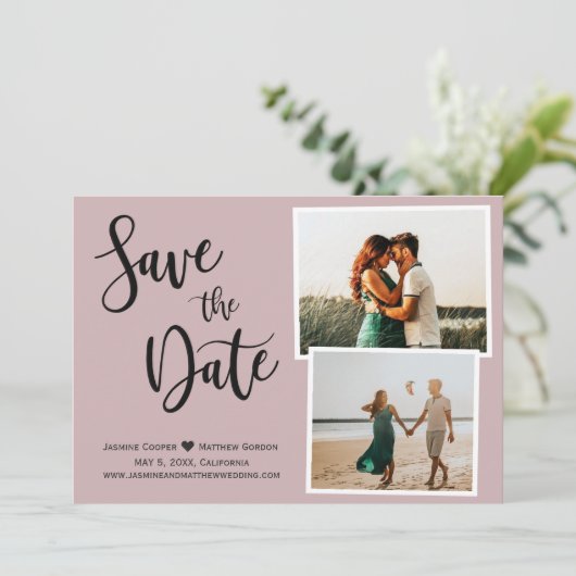 Moderne verschmutzte Rose Elegante handgeschrieben Save The Date (Stehend Vorderseite)